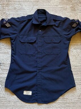 Vintage USAF Tropical Blue Shirt 1975 Senior Airman E4 Uniform Shirt